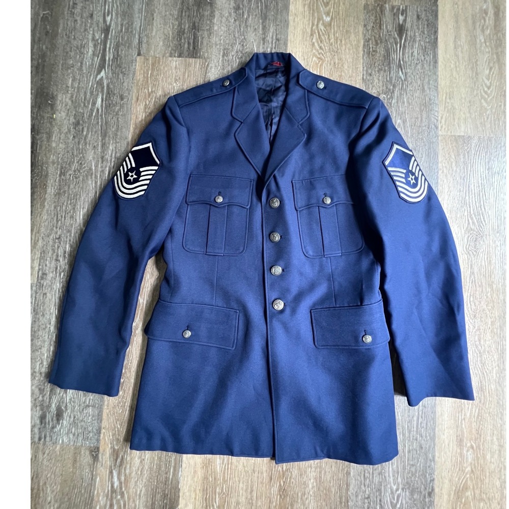 DeRossi & Son USAF Dress Blue Jacket Mens 41L Blue Master Sergeant Uniform Coat